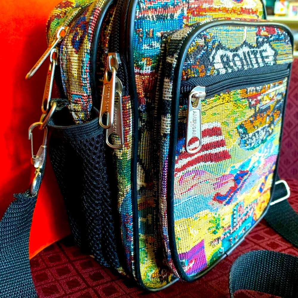 American Uni Tapestry Cross Body Purse with Water Bottle Holder Route 66 Purse